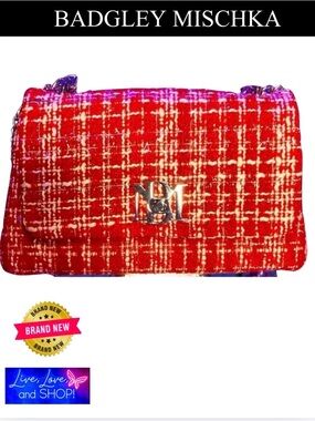 BADGLEY MISCHKA Red & White
Bouclé-Tweed Crossbody/Shoulder Bag